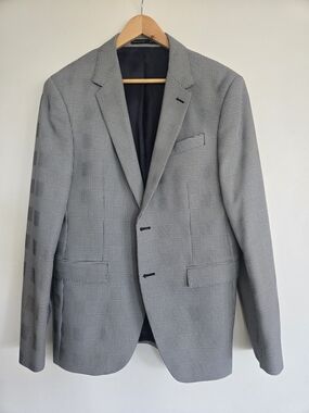 Modern Zara Black And White Plaid Check Men's Blazer Sport Coat, SZ 42R